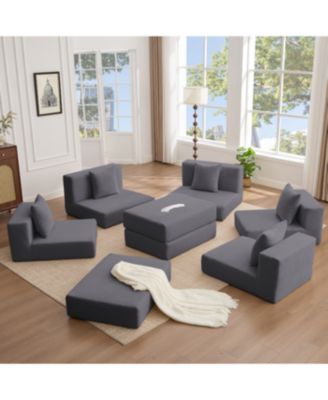 10-in-1 Convertible Sofa Sectional, Corduroy L-Shaped Modular Couch