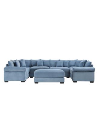 Streamdale Oversized Cloud Modular Sectional Couch with Ottoman, Soft Corduroy, Blue