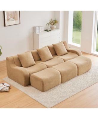 Three-Seat Teddy Fabric Sofa, Camel