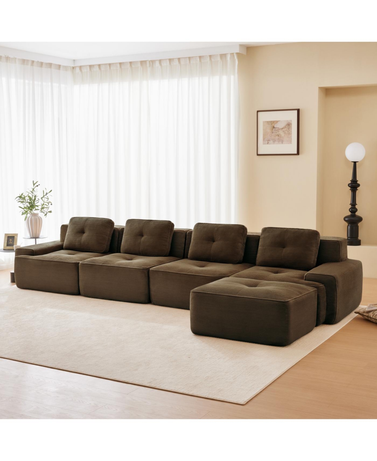Streamdale Furniture Modern L-Shaped Corduroy Sectional Sofa with Movable Ottoman