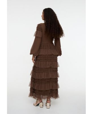 Women's Modest Ruffle Mesh Dress