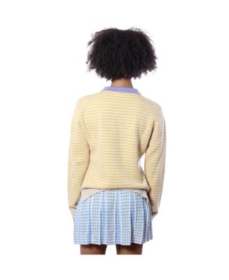 Bellemere Women's New York Merino Tweed Pullover With Pearl Polo Collar Sweater