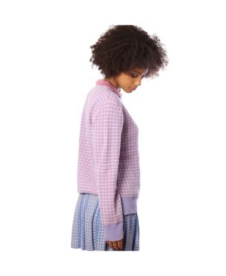 Bellemere Women's New York Merino Tweed Pullover With Pearl Polo Collar Sweater