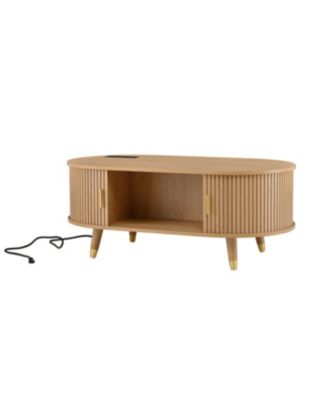 Streamdale Oval Fluted Coffee Table with Charging Station - Mid-Century Style