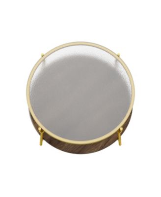 Streamdale Modern Round Walnut Coffee Table with Glass Top & Gold Base