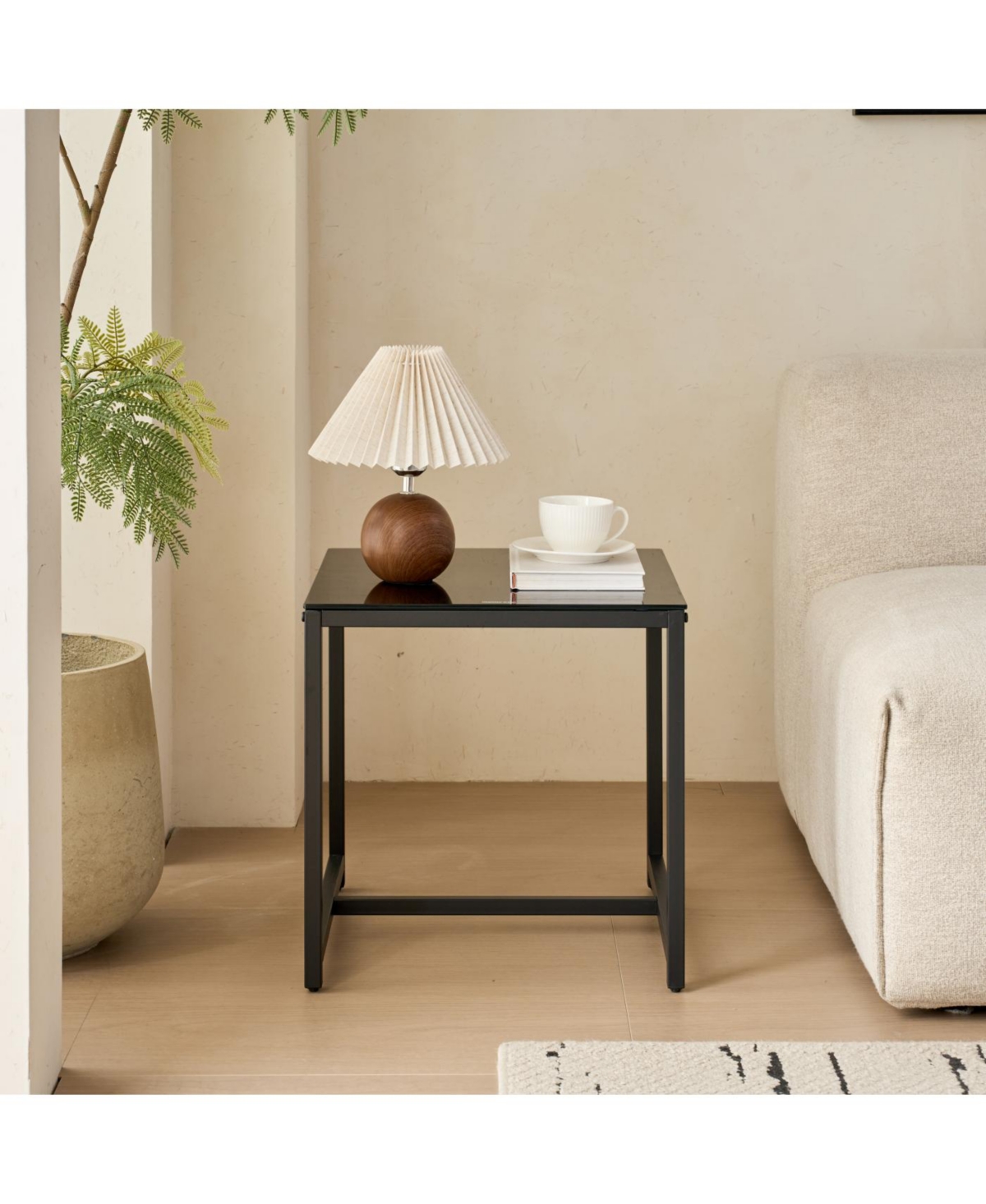 Streamdale Black Glass Night Stand, Mdf Side Table, Small Tea Table