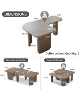 Streamdale 2 Pcs Modern Modular Coffee Table Set, Farmhouse Tables w/ Multi-layer Paint, Khaki