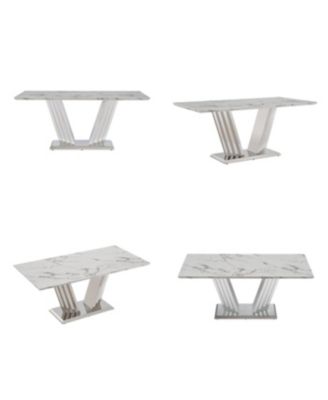 Marble Dining Table for 6, 70" Rectangle Faux Marble Kitchen Table with Stainless Steel Base