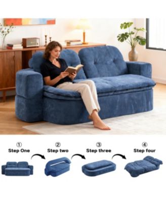 Streamdale Modern Floor Sofa with 2 Pillows, Convertible Corduroy Sleeper Sofa Bed