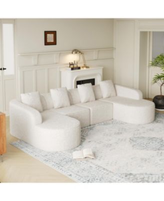 Streamdale L-shaped curved modular sofa, modern lychee-textured polyester fabric, curved backrest