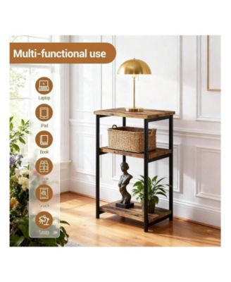 3-Tier Side Table with Storage Tall End Table with Metal Frame Small Multifunctional Nightstand for Living Room