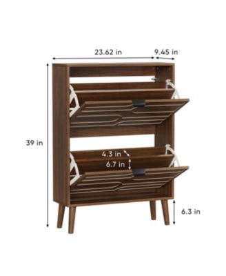 Medieval Modern Independent Shoe Cabinet, Walnut Shoe Storage Cabinet, Fence Shoe Cabinet