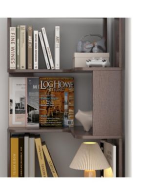 6 Tier L-Shaped Corner Bookshelf - Wooden Bookcase with Anti-Tip Device