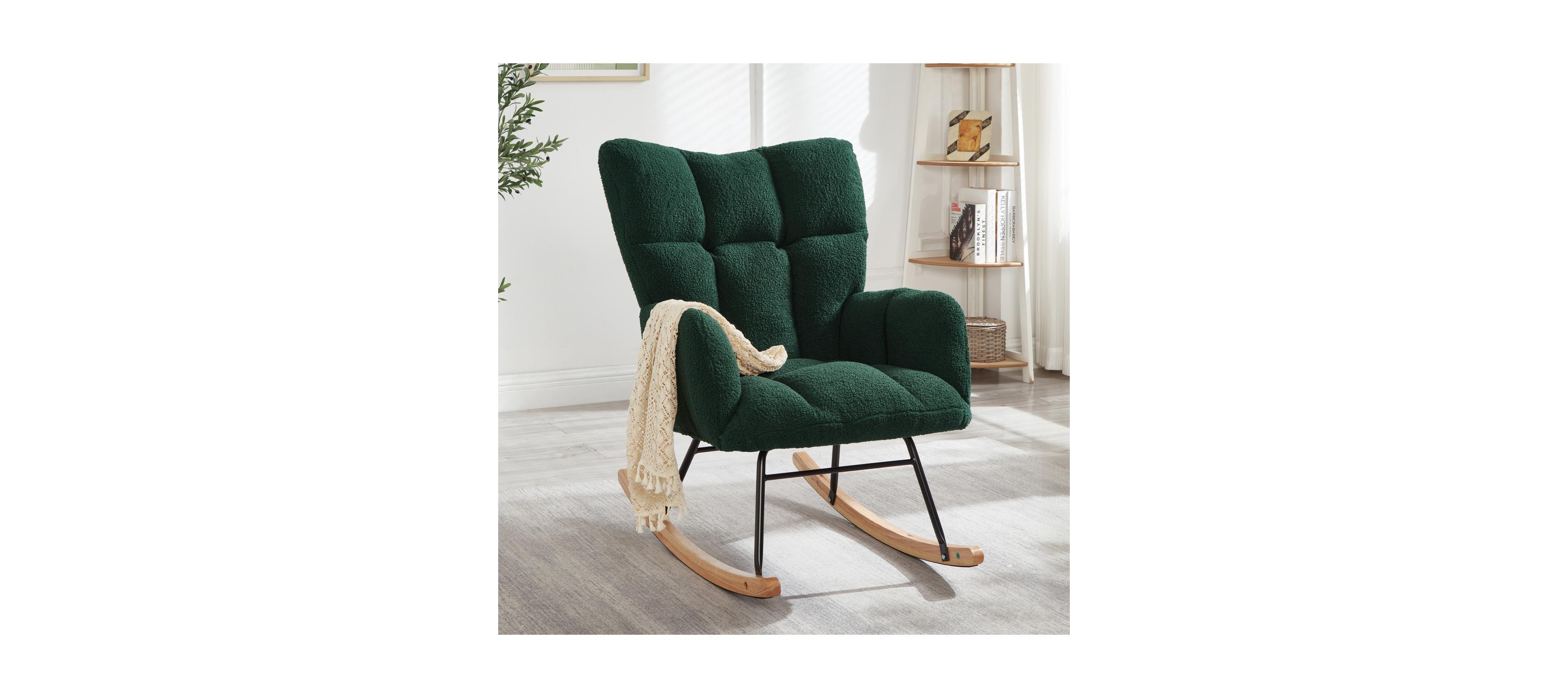 Streamdale Furniture Glider Chair for Living Room Teddy Fabric Rocking Chair with Metal Frame Green