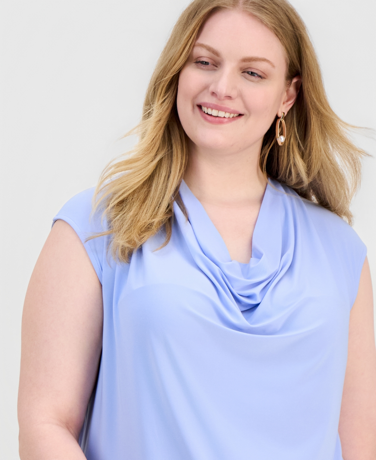Kasper Plus Size Cowl-Neck Cap-Sleeve Top
