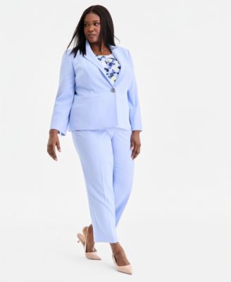 Plus Size Seamed Crepe One-Button Blazer