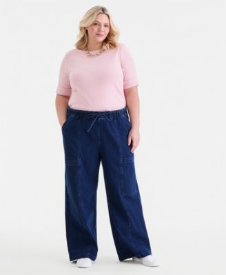 Plus Size Pull-On Utility Wide-Leg Jeans, Macy's Exclusive