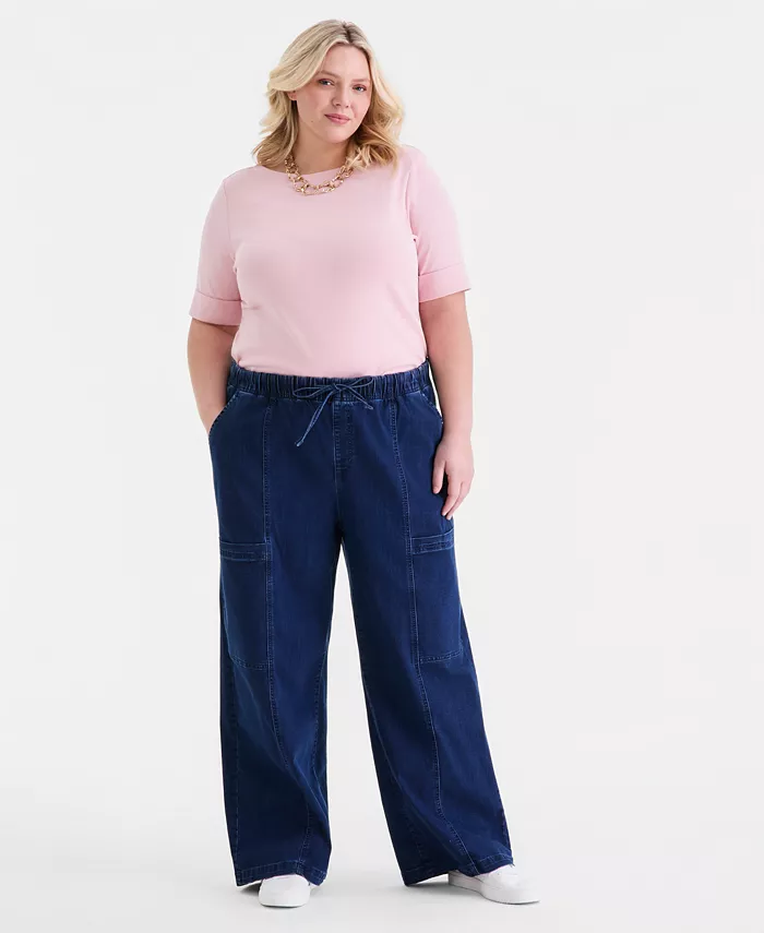Plus Size Pull-On Utility Wide-Leg Jeans - thumbnail 7