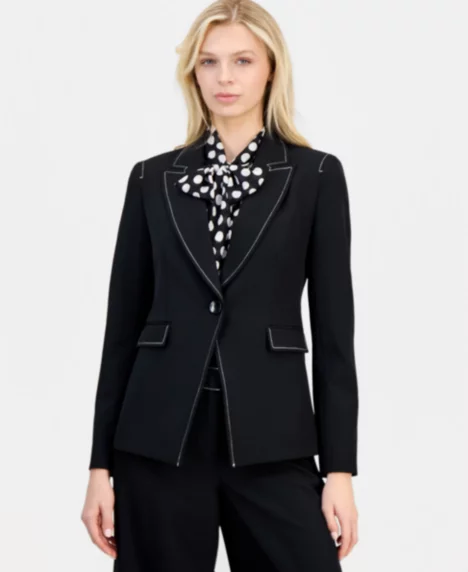 Petite One-Button Blazer - Black/White