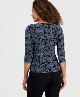 Petite Printed Boat-Neck Top