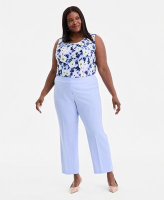 Plus Size Stretch Crepe Flat-Front Trousers