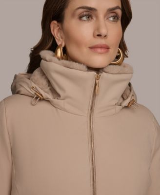 Donna Karan New York Women's Faux-Fur-Collar Short Puffer Coat