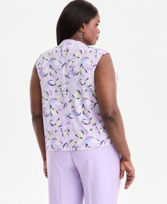 Plus Size Printed Keyhole-Neck Sleeveless Top