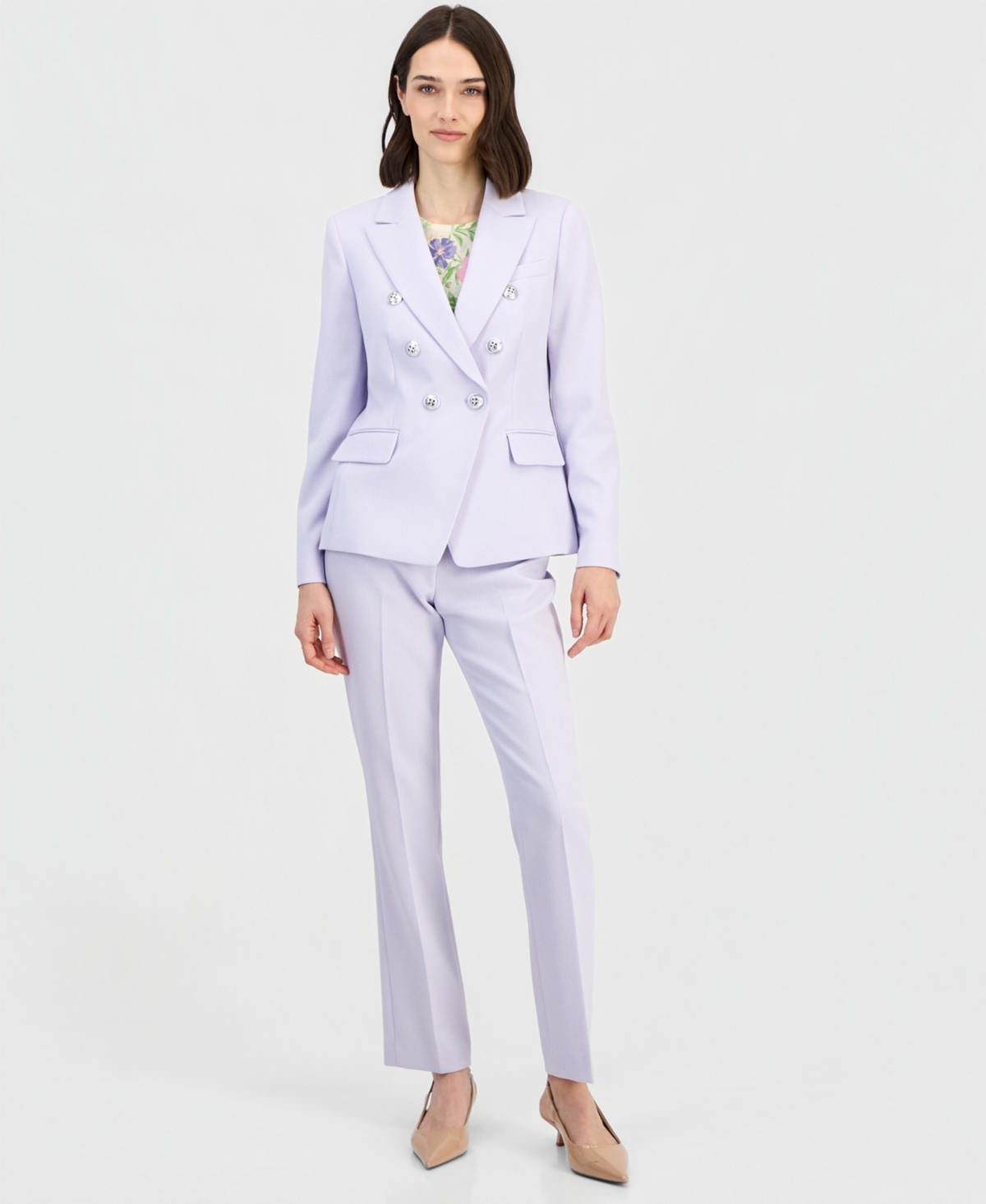 Tahari Asl Women's Twill Peak-Lapel Faux-Double Breasted Blazer