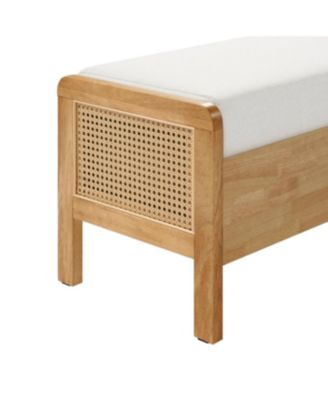 Upholstered Storage Ottoman Bench, Wooden Legs, Oak+Beige