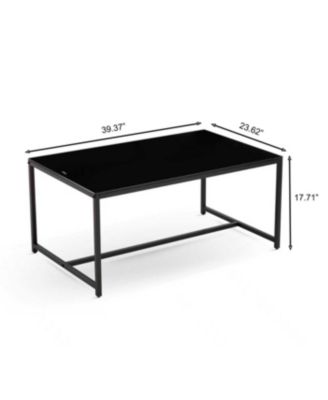 Black Glass CoffeeTable, Small Tea Table, Glass with Metal Legs Sofa Table