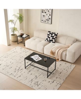 Black Glass CoffeeTable, Small Tea Table, Glass with Metal Legs Sofa Table