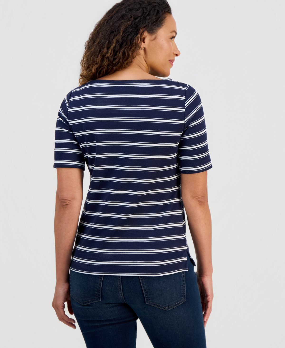 Style & Co Petite Striped Boat-Neck Elbow-Sleeve Top, Macy's Exclusive