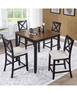 5-Piece Counter Height Dining Table Set with 4 Chairs, Black & Oak