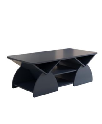 Engineered Wood Rounded Corner Rectangular Coffee Table with Shelves