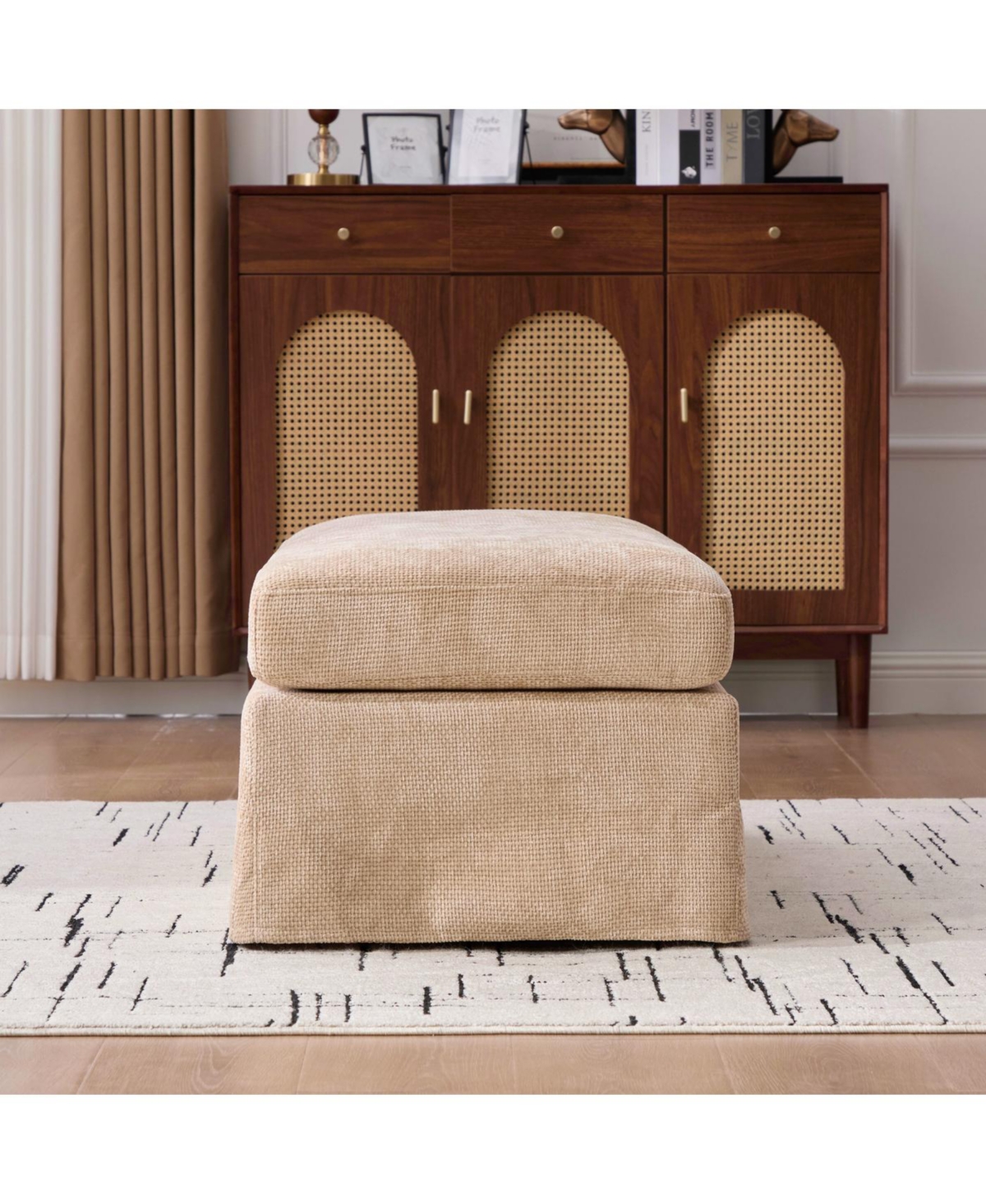Streamdale Furniture Modern Chenille Ottoman with Black Metal Legs