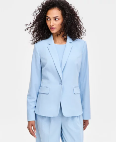Petite One-Button Peak Lapel Jacket - Ice Blue