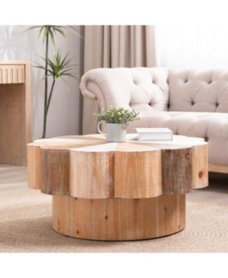 Streamdale Rustic Wood Flower Coffee Table - 31.7" Diameter Vintage Center Table