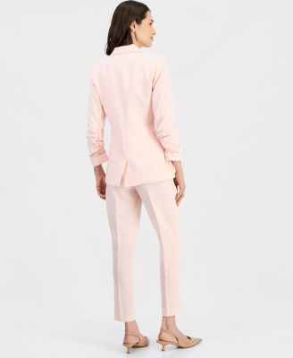 Women's Faux-Pearl-Trim Ruched-Sleeve Blazer