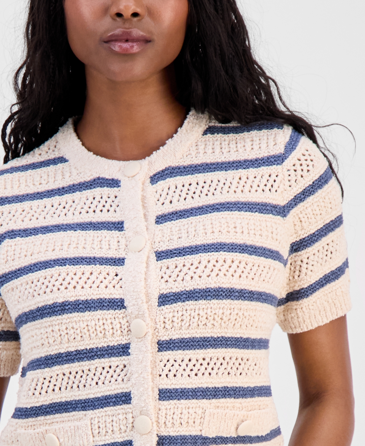 And Now This Petite Striped Short-Sleeve Cardigan, Macy's Exclusive