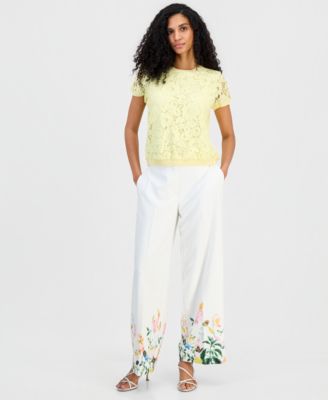 Women's Lace-Front Short-Sleeve Sweater