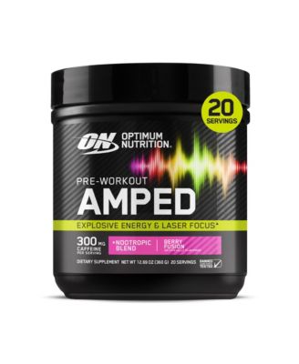 Pre-Workout Amped Powder, Berry Fusion, High Stim, Sugar-Free, Caffeine, 20 Servings