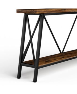 Streamdale 70.9" Extra Long Sofa Table with 2-Tier Storage Shelves, Rustic Brown/Black