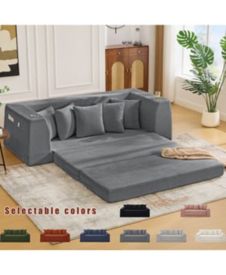 Corduroy Convertible Sofa Bed Loveseat with 5 Pillows