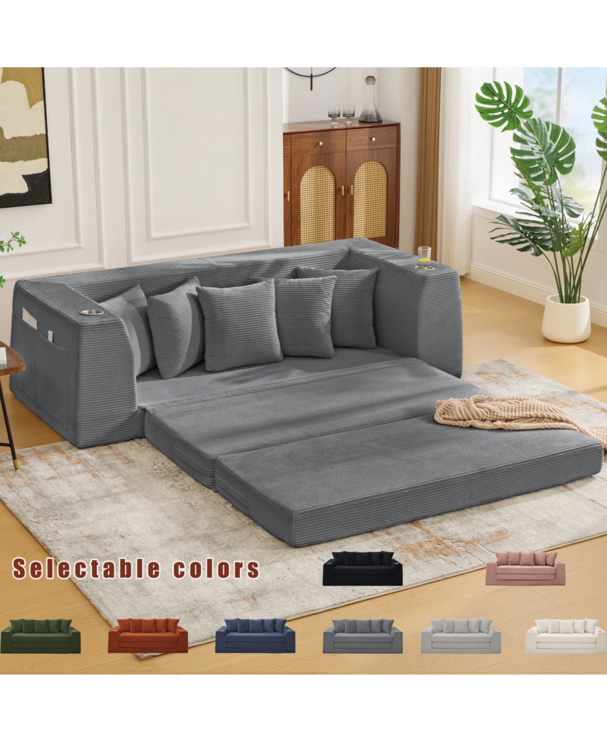 Streamdale Furniture Corduroy Convertible Sofa Bed Loveseat with 5 Pillows