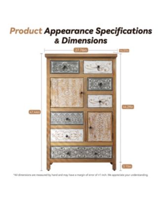 Vintage Tall Wooden Accent Cabinet with 6 Drawers & 2 Doors