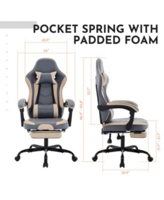 Gaming Chair with Footrest and Massage Lumbar Support
