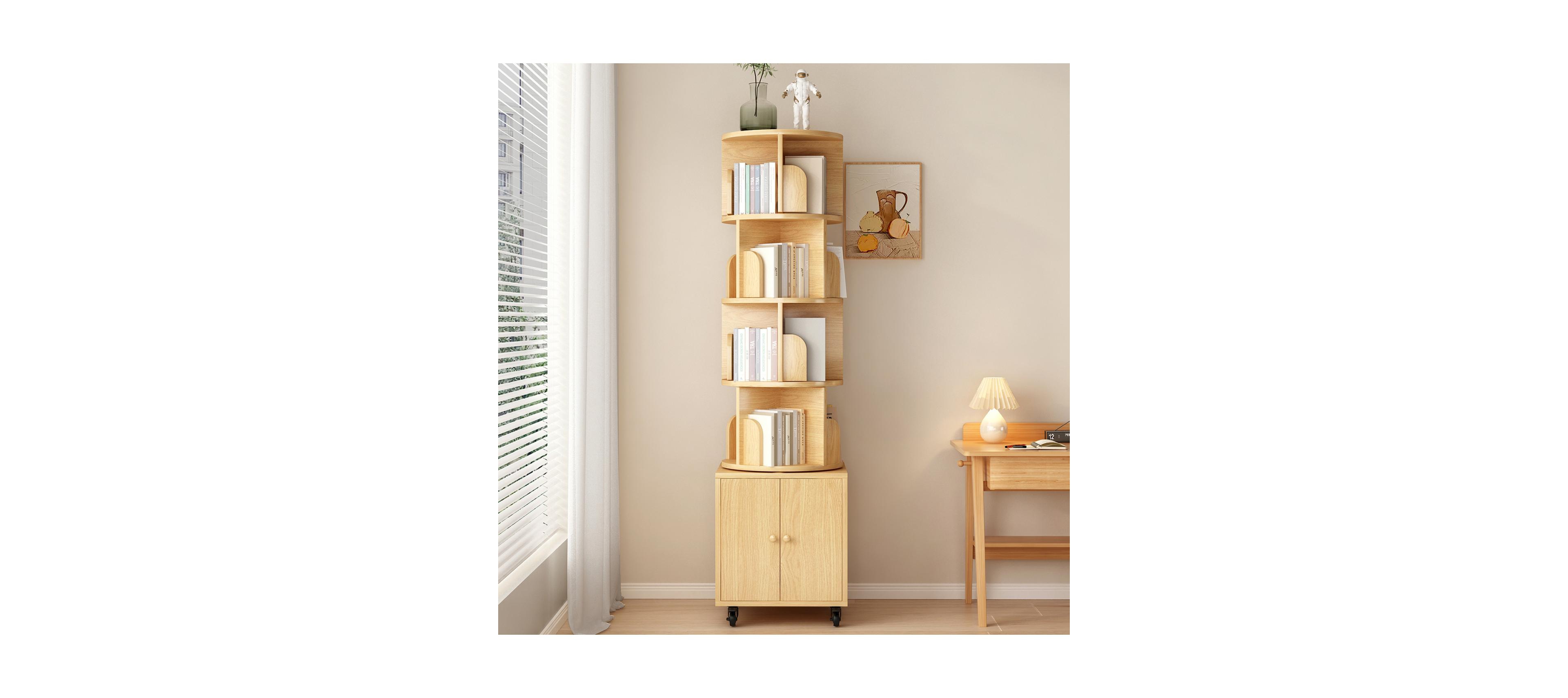 Streamdale Furniture Rotating Bookshelf, 360 Display 5 Tier Corner Bookshelf with Drawer