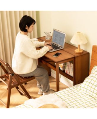 Bamboo Folding Desk - Space-Saving Computer Desk for Small Spaces (Brown)