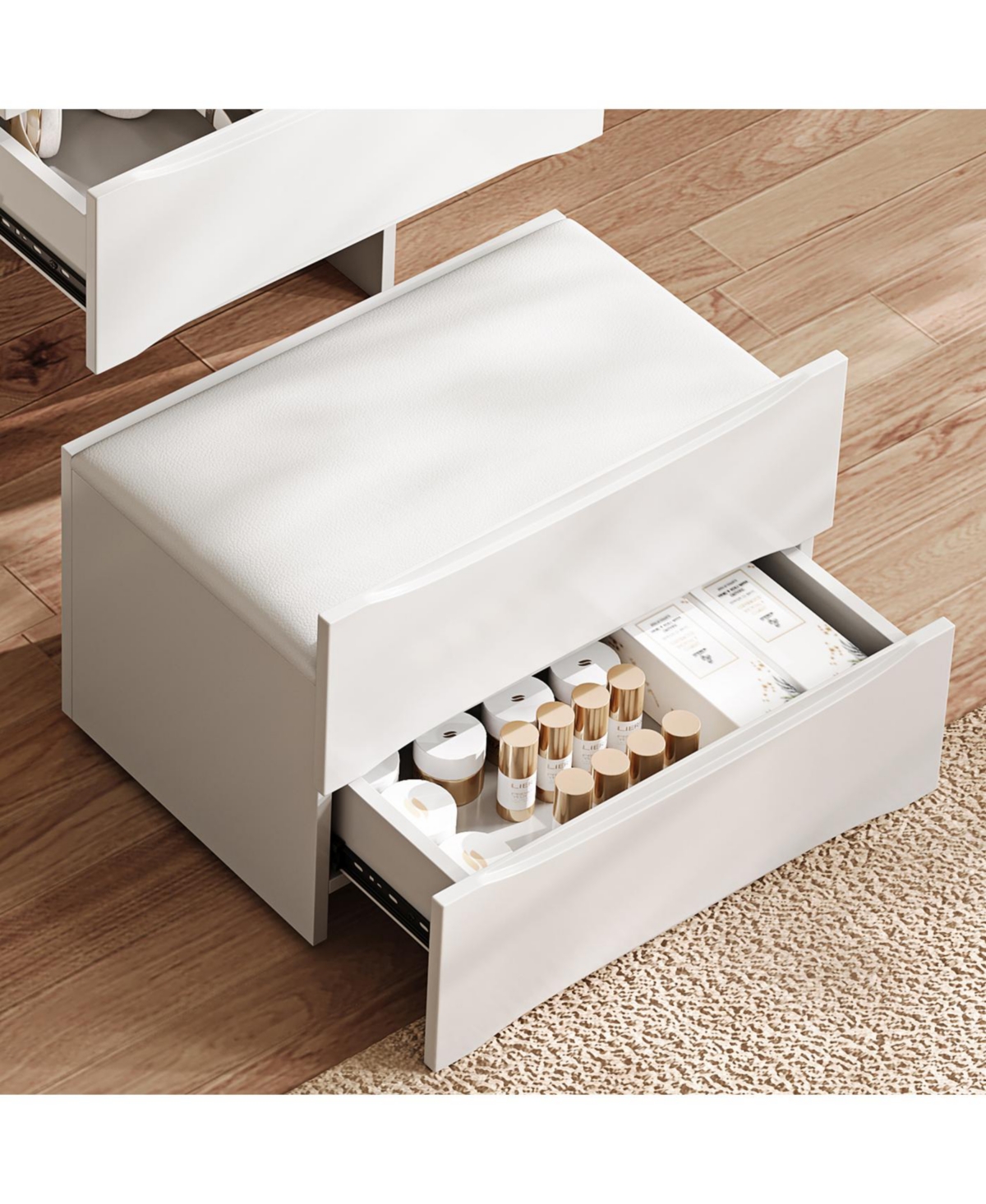 Streamdale Furniture 3-in-1 Vanity Table with Led Mirror and Storage Stool