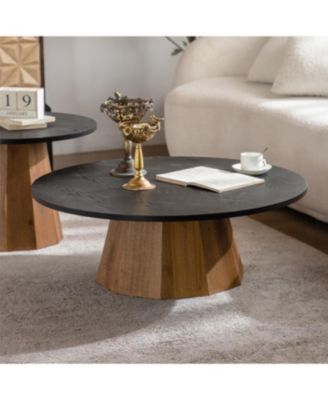 Round Coffee Table -Sturdy Wooden Tea Table for Living Room